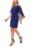 Chaus Cape Sleeve Cold Shoulder Sheath Dress In Midnight