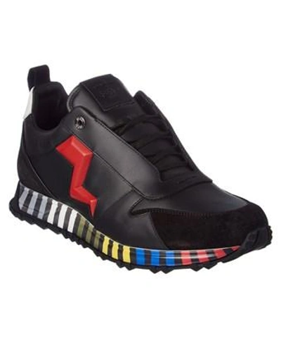 Fendi Thunder Leather Lace Up Sneaker In Black