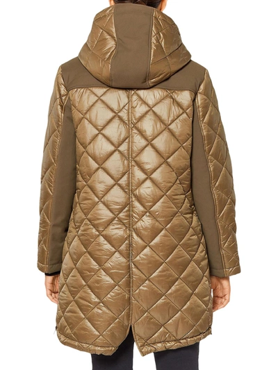 Sanctuary Womens Mixed Media Winter Quilted Coat In Beige