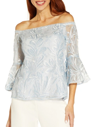 Adrianna Papell Womens Off-the-shoulder Soutache Blouse In Blue