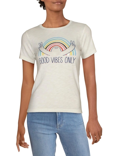 J Crew Juniors Good Vibes Only Womens Graphic Short Sleeve T-shirt In Beige