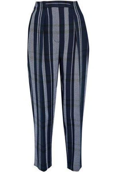 3.1 Phillip Lim / フィリップ リム Woman Pleated Striped Crepe Tapered Pants Midnight Blue