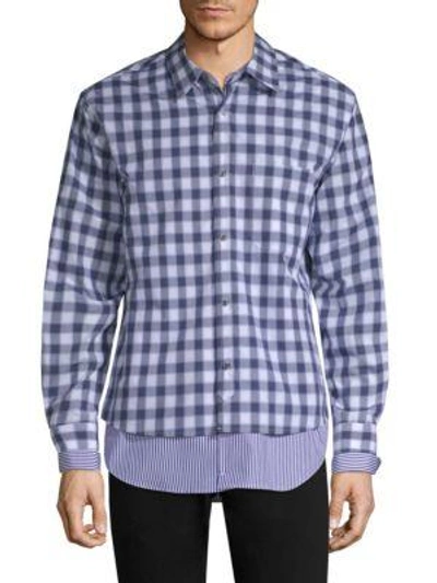 Solid Homme Layered Plaid & Striped Shirt In Blue Check
