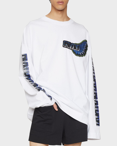 DRIES VAN NOTEN ラグランカットソー ネイビー ホワイト L Dries Van Noten White Oversized Long Sleeve T-shirt | ModeSens