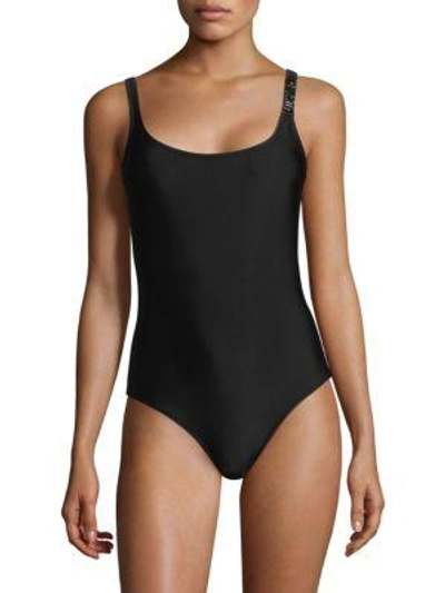 Moschino One-piece Logo Swimsuit In Nero