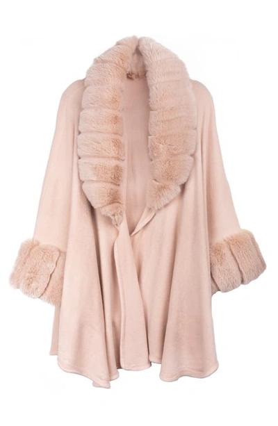 Saachi Filippa Faux Fur Trim Cardigan In Blush
