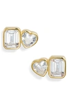 Shymi Fancy 2-stone Bezel Stud Earrings In Gold/ White
