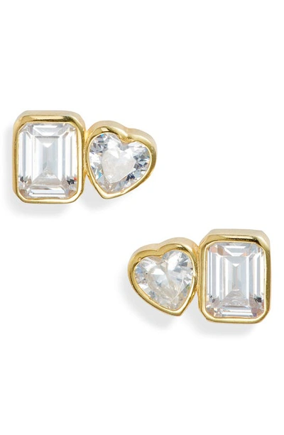 Shymi Fancy 2-stone Bezel Stud Earrings In Gold/ White