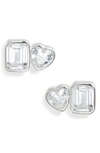 Shymi Fancy 2-stone Bezel Stud Earrings In Silver/ White