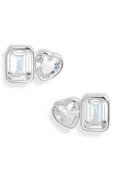 Shymi Fancy 2-stone Bezel Stud Earrings In Silver/ White