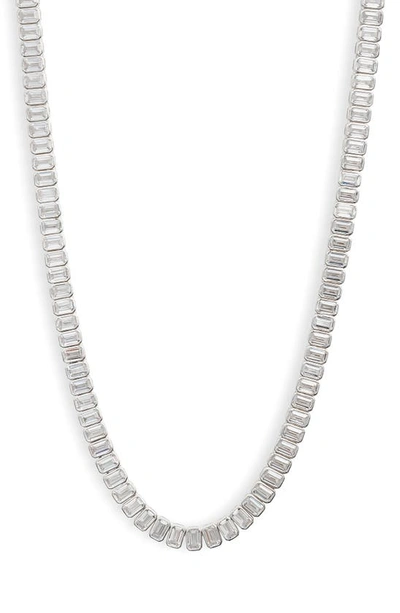 Shymi Emerald Cut Tennis Necklace In Silver/ White