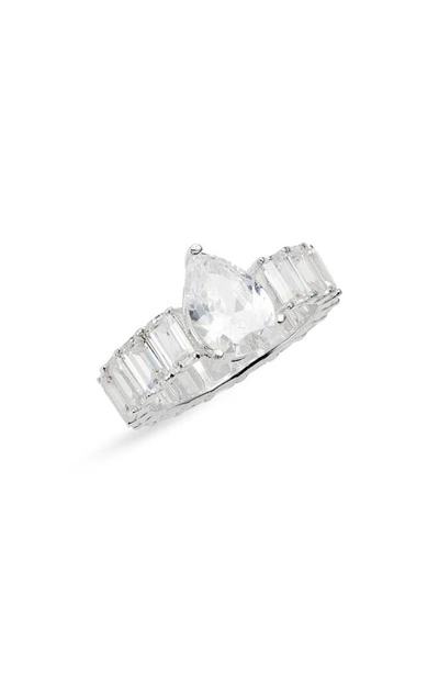 Shymi Pear & Emerald Cut Cubic Zirconia Eternity Ring In Silver/ White