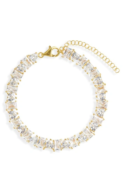 Shymi Heart & Emerald Cubic Zirconia Tennis Bracelet In Gold/ White