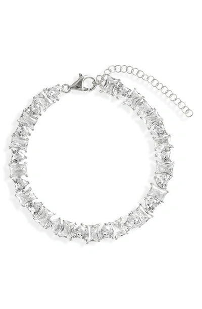 Shymi Heart & Emerald Cubic Zirconia Tennis Bracelet In Silver/ White