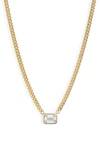 Shymi Fancy Bezel Pendant Necklace In Gold/ White/emerald Cut
