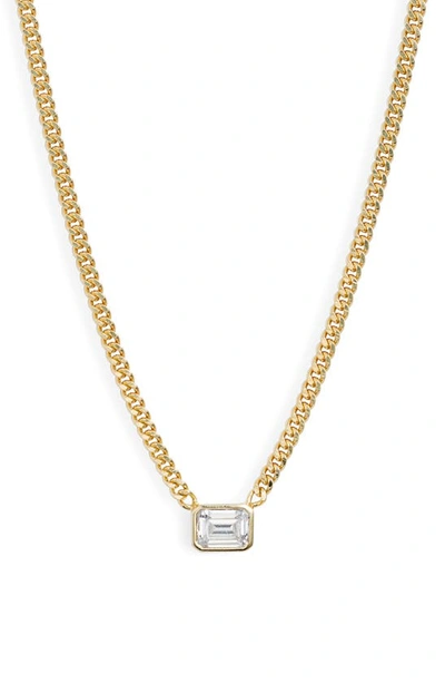 Shymi Fancy Bezel Pendant Necklace In Gold/ White/emerald Cut