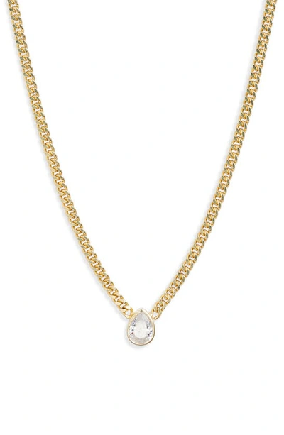 Shymi Fancy Bezel Pendant Necklace In Gold/ White/pear Cut