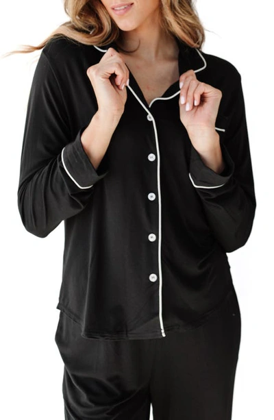 Cozy Earth Long Sleeve Knit Pyjama Top In Black