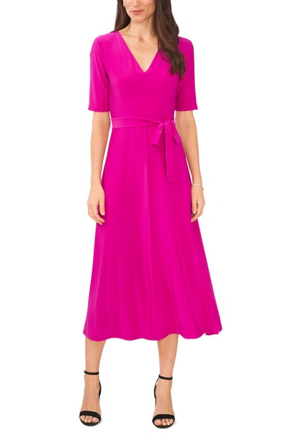 Chaus V-neck Belted Midi Dress In Berry Tart