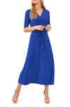 Chaus V-neck Belted Midi Dress In Goddess Blue