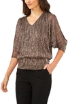 Chaus Metallic V-neck Blouse In Black/copper