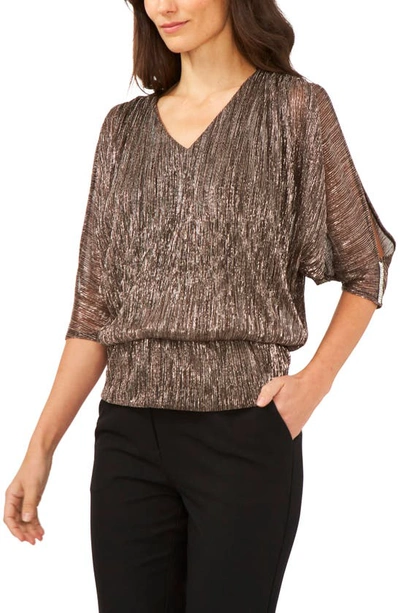 Chaus Metallic V-neck Blouse In Black/ Copper