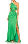 Mac Duggal Cut Out One Shoulder Satin Gown In Spring Green