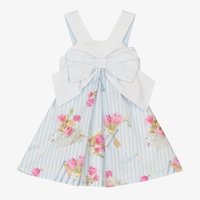 Lapin House Babies' Girls Blue Striped Floral Bow Dress