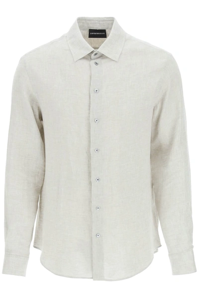 Emporio Armani Classic Linen Shirt In Beige