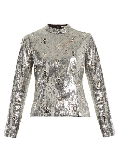 Erdem Tonya Sequin-embellished Top In Silver Sequ