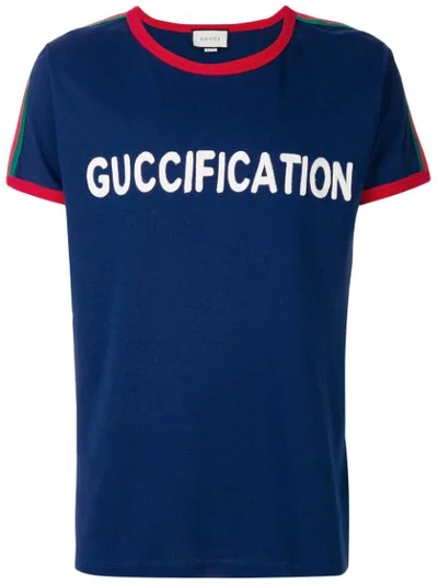 Gucci Fication Logo Graphic T-shirt In Blue