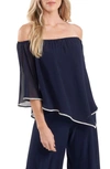 Chaus Rhinestone Trim Sheer Poncho In Jbs Navy