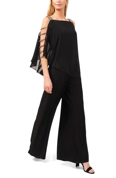 Chaus Rhinestone Trim Overlay Jumpsuit In Black/ Gunmetal