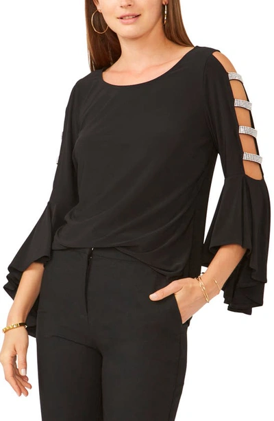 Chaus Rhinestone Ladder Trim Knit Blouse In Black