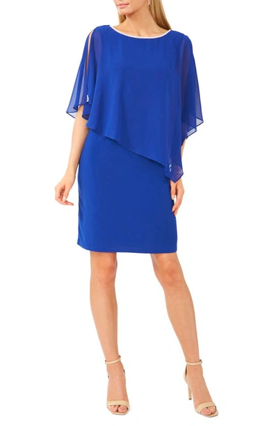 Chaus Rhinestone Trim Cape Overlay Dress In Goddess Blue