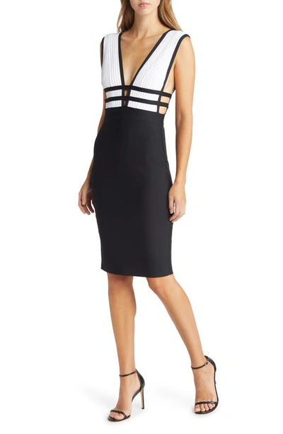 Bebe Plunge Neck Bandage Dress In Black,white ModeSens