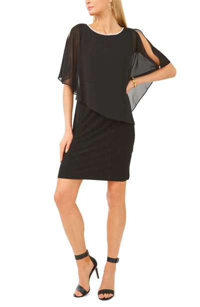 Chaus Rhinestone Trim Cape Overlay Dress In Black