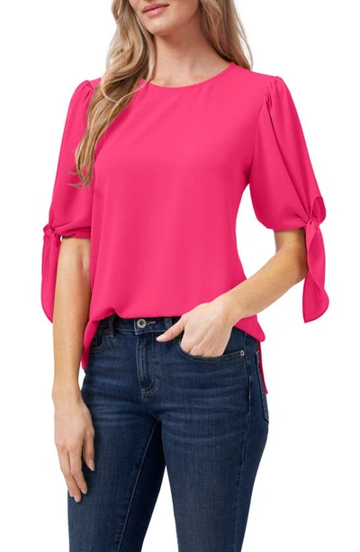 Cece Tie Sleeve High-low Blouse In Bright Rose