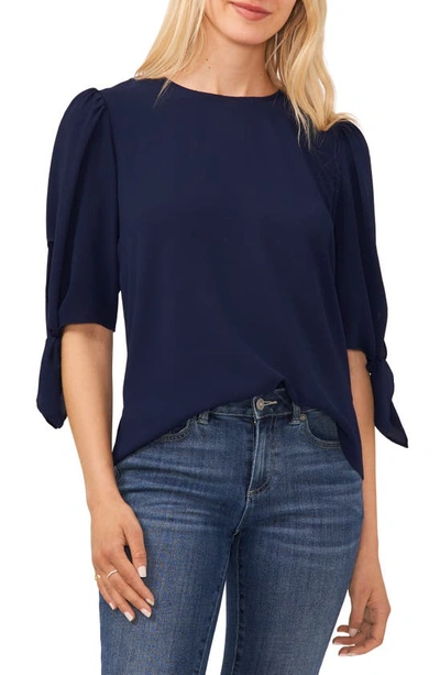 Cece Tie Sleeve High-low Blouse In Navy Blue Jay