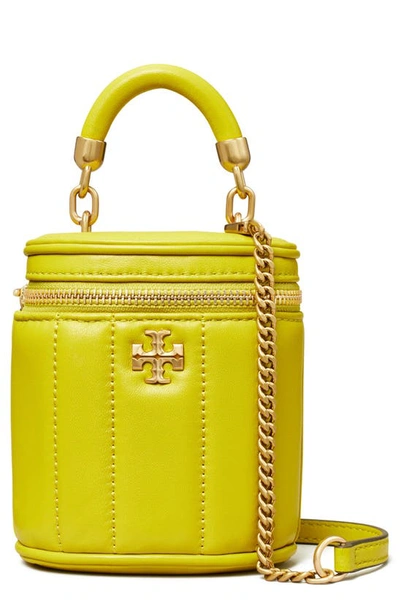 Tory Burch Mini Kira Quilted Leather Vanity Case In Island Chartreuse