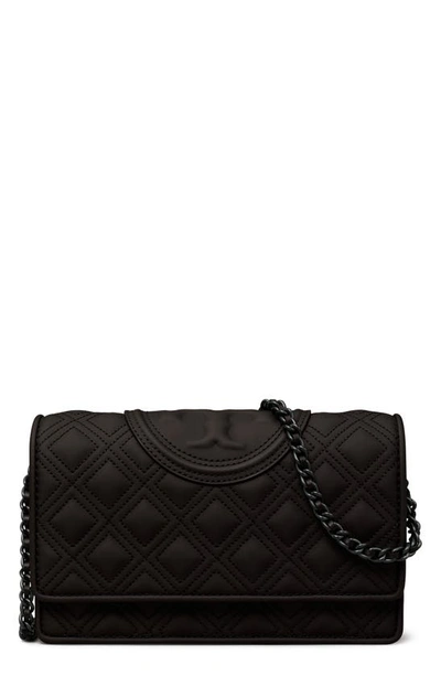 Tory Burch Fleming Matte Wallet On A Chain In Black