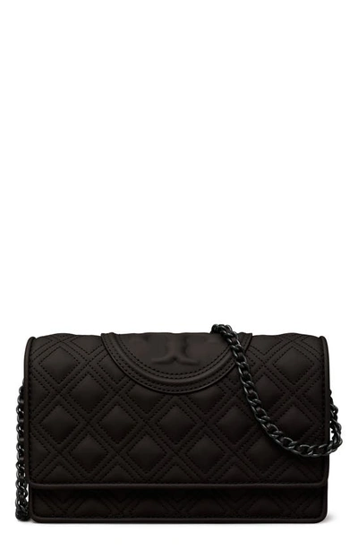 Tory Burch Matte Fleming仿皮链条钱包 In Black