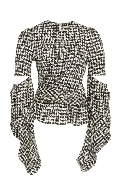 Hellessy Celeste Cutout Houndstooth Jacquard Blouse In Ecru/black/yellow