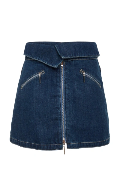 Adam Selman Foldover Mini Skirt In Blue | ModeSens