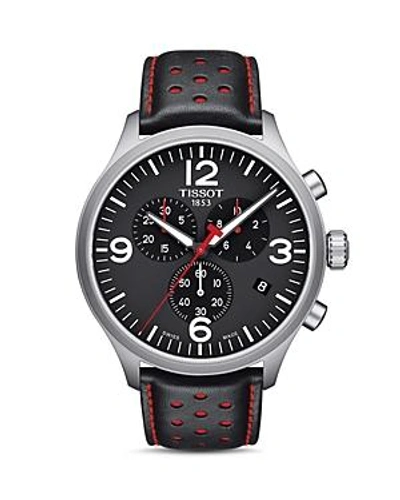 Tissot Chrono Xl Collection Chronograph Leather Strap Watch, 45mm In Black/ Red/ Silver