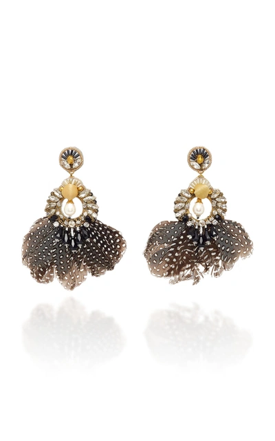 Ranjana Khan Carambola Pearl And Feather Gold-tone Drop Earrings In Black