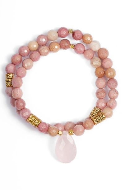 Elise M Inca Double Stretch Stone Bracelet In Pink Agate