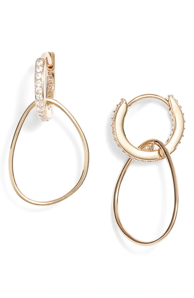 Nadri Dual Sparkle Hoop Earrings In Gold/ Clear
