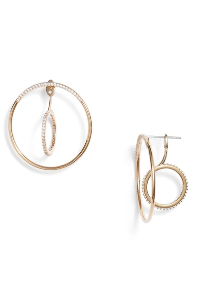 Nadri Intersecting Hoop Ear Jackets In Gold/ Clear