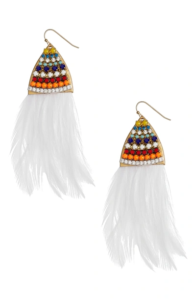 Sandy Hyun Paradise Feather Drop Earrings In White